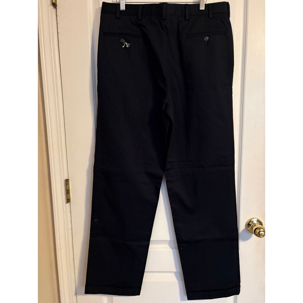 Berle Pleated Dress Pants Mens 36 Navy Blue Excellent Cuffed Cotton Trousers